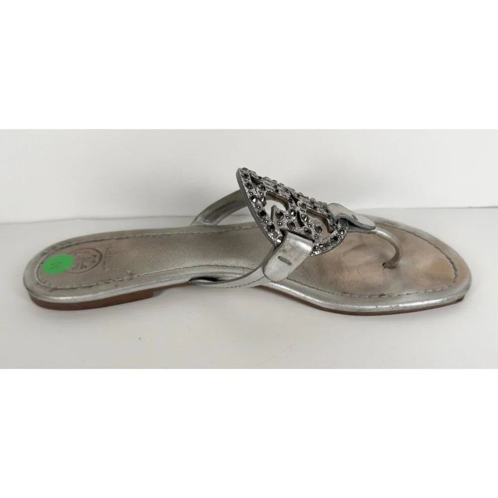 Tory Burch Miller Embellished Silver Women's Sandals Size US 10